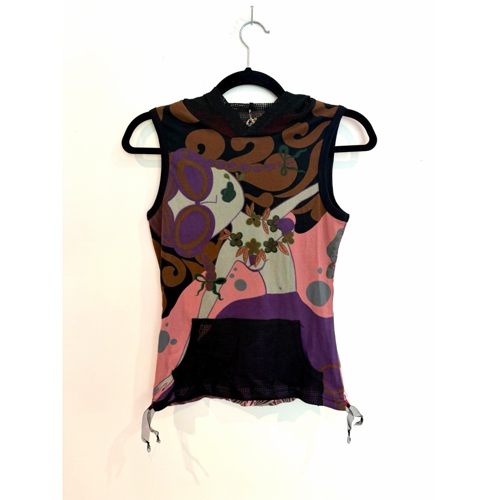 Custo Barcelona Top Vintage Deadstock NWT Sleeveless Tank Woman Psychedelic Mesh